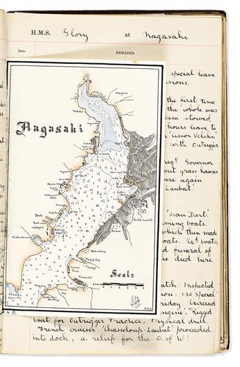 (ILLUSTRATED SHIP'S LOG -- HONG KONG and SINGAPORE.) F.A. Somerville. Journal of H.M.S. Glory from Nov. 1900 to April 1902.